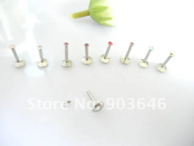 Бесплатная пересылка LOT100pcs пирсинг-16g ~ 1,2 мм Стразы 16g губная серьга, кольцо Бар