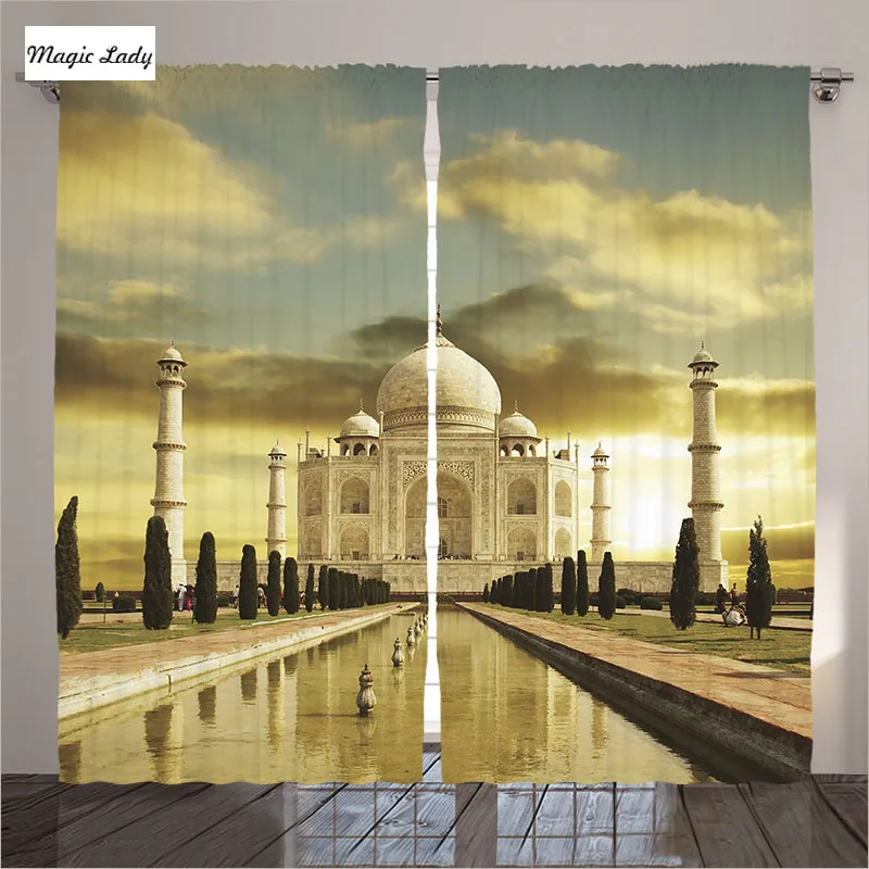 Curtains Indian Living Room Bedroom Taj Mahal Temple Religious Landmark