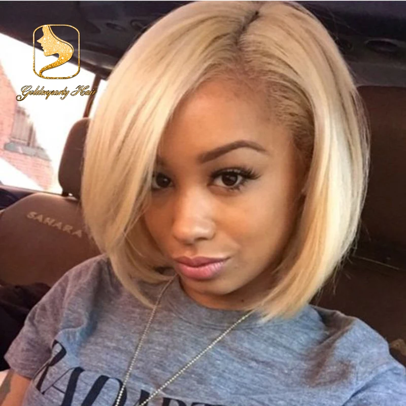 Chinese blonde bob straight lace front wigs for black ...