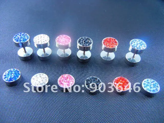 LOT50pcs Украшения для тела-блеск хрустальные камни Поддельные беруши Иллюзия уха сужается жук подключаемые туннели бесплатная доставка 8 мм