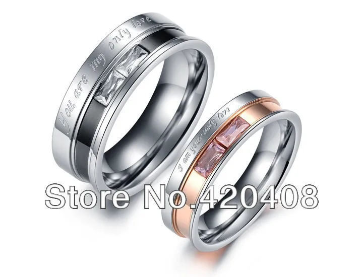 Мода нержавеющей стали 316L кольца кристалл дрель Lovers'Couple кольца романтический только любовь обручальные кольца gj329