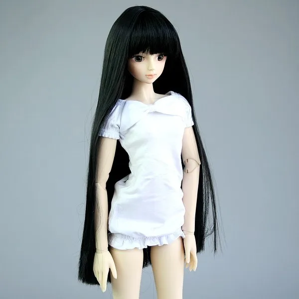 [Wamami] T02-11# черный аккуратный взрыва прямой длинный парик 1/3 СД DOD DZ BJD Dollfie 8-9"