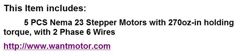 WANTAI 5 PCS NEMA23 STEPPER MOTOR 270OZ-IN,3A 6- Leading wires, 2 Phase CNC Mill &Cutting