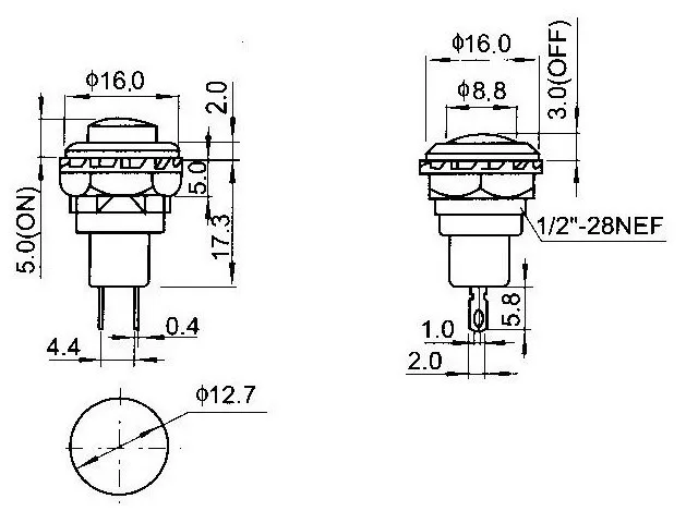Off-(on) Мгновенный Кнопочный мини-переключатель R13-502 12 мм