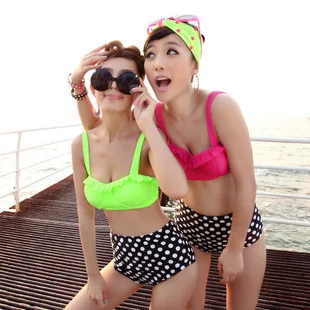 

High Waist Bathing Suit Summer Women Lingerie Swimming Sexy Swimwear Retro Pink Green Top Black White Polka Dot Bikini Swimsuit