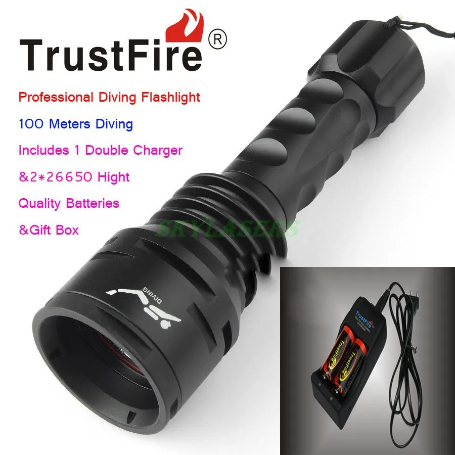 TrustFire DF003 Дайвинг фонарик 100 м Подводные 3000 люмен 3T6 3 х XM-L T6 Водонепроницаемый светодио дный факелом и 2*26650 Батарея и Зарядное устройство