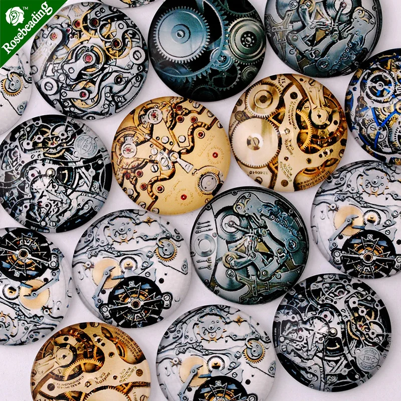 20 шт 25 мм стимпанк Шестерня шаблон Круглый Стеклянный кабошон, часы gear-10070449