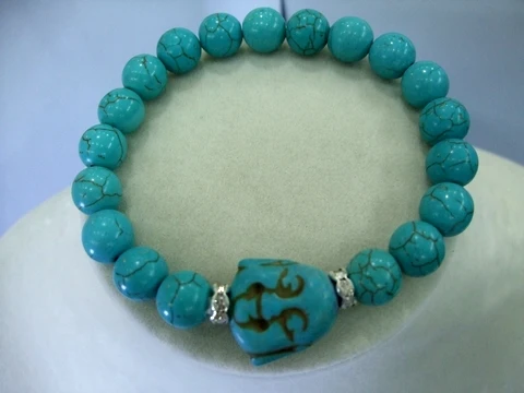 5 шт. гламур камень Howlite 10 мм бисера Камень Lucky головы Будды инкрустация сияющий хрустальный шар браслет Эластичность Регулируемая