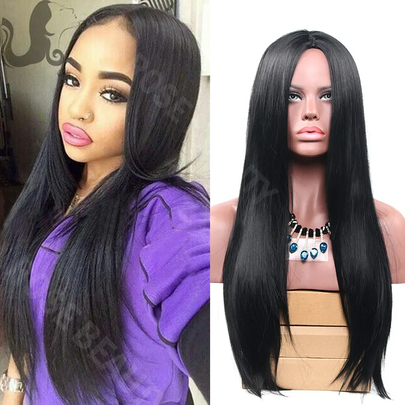 

long black straight middle part synthetic wigs None lace front wig for black women black friday natural hair sales cheap wigs