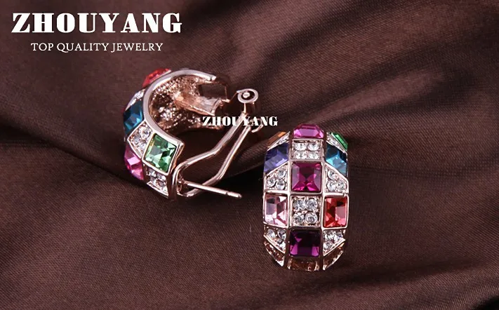 ZHOUYANG ZYE065 небольшой клип золотые, розовые серьги цвет серьги натуральная оптовая продажа австрийского хрусталя