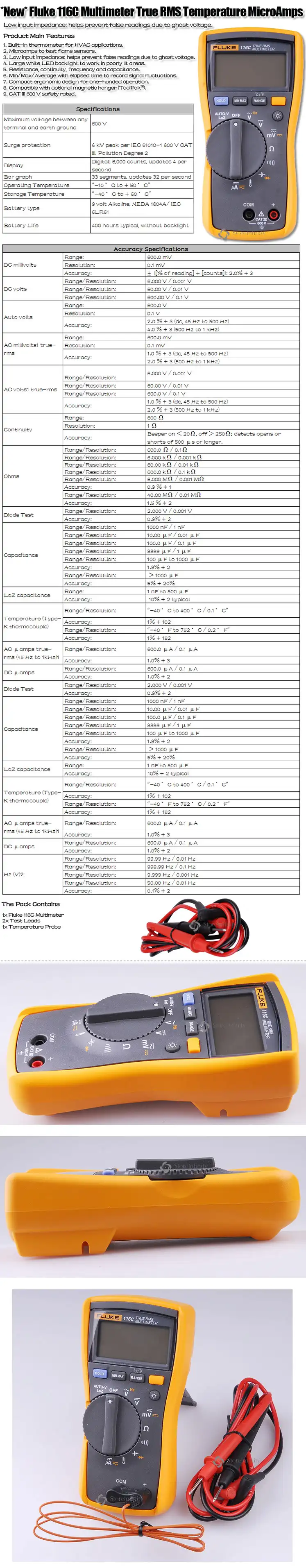 Fluke 116C мультиметр True RMS температура микроамп 116