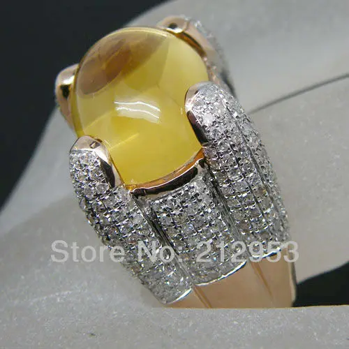 Винтажное однотонное кольцо из желтого золота 14 карат 15.33Ct с натуральным овальным покрытием 19x25 мм Желтый Цитрин