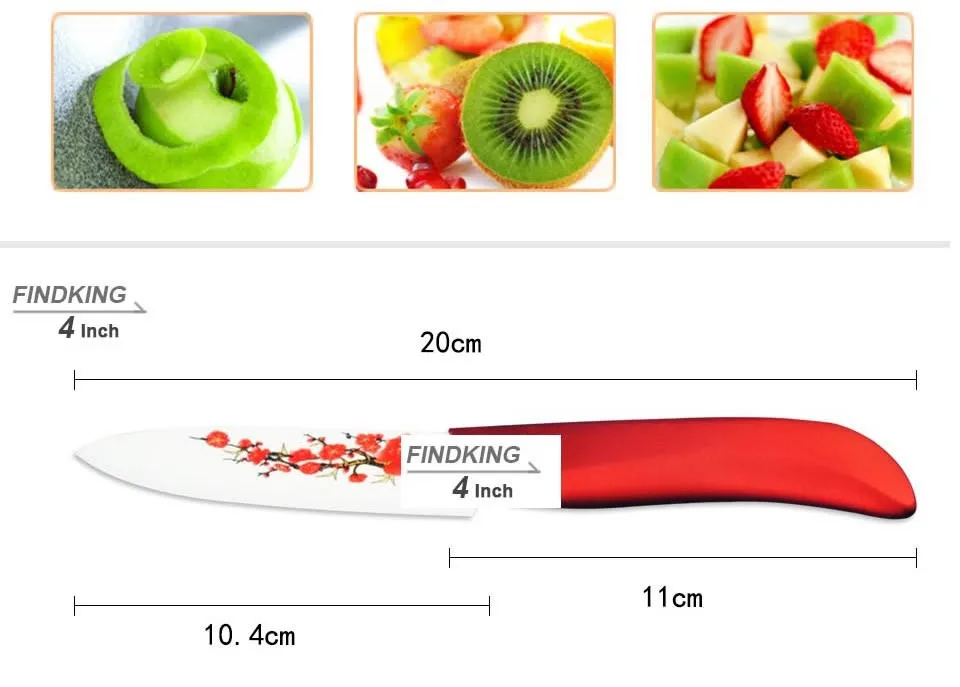 FINDKING бренд циркония набор кухонных керамических ножей для фруктов " 4" " 6" дюймов с цветочным принтом+ Овощечистка+ Чехлы