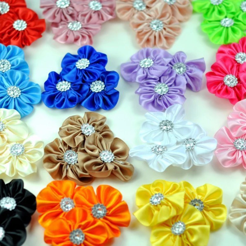 10pcs/lot 16colors Hair Clips Triple Artificial Satin Ribbon Cluster
