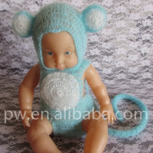 Baby Mohair Monkey Hat and Pant Animal Romper Set Baby Photography Props
