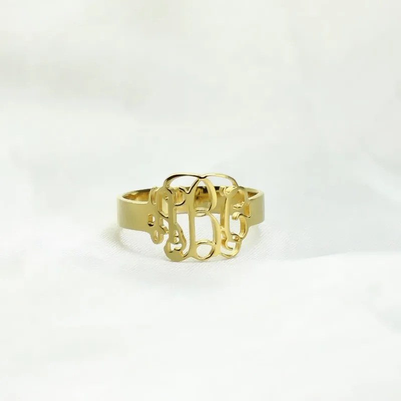 Ailian Личная Монограмма 3 первоначальное кольцо Cut скрипт ручной кольцо с монограммой Золото Цвет для женщин 0,47