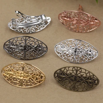 

10pcs 50x27mm filigree hair clip for diy jewelry acessories--white k &silver&gold&gun black&rose gold&bronze option