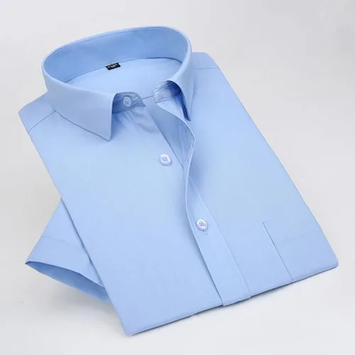 VISADA JAUNA, мужская рубашка,, короткий рукав, хлопок, Camicia Uomo, летняя, повседневная, облегающая, мужская рубашка, платье, большой размер, S-5XL, N970 - Цвет: Lightblue