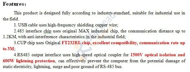 USB 2,0 к RS485 конвертер адаптер FTDI FT232RL чип 600 Вт Защита от перенапряжения, Win7 WinCE Mac Linux