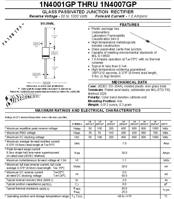 Диодный чип 1N4005GP-E3/E5 1N4005GP 1N4005 IN4005 DO-41 1A 500 шт./лот