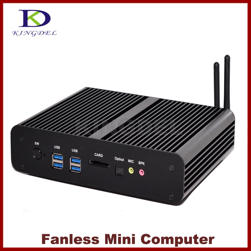 Безвентиляторный Настольный ПК Core i7 4500U/4560U, 4* USB 3,0, Dual LAN, Dual HDMI, 3D Поддержка игр, Windows 10