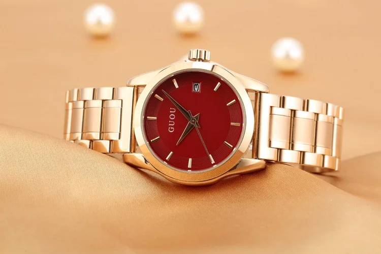 GUOU бренд Relogio Feminino Дата часы охватывающая деталь из нержавеющей стали часы женские модные Повседневное часы с календарем часы Для женщин кварцевые часы