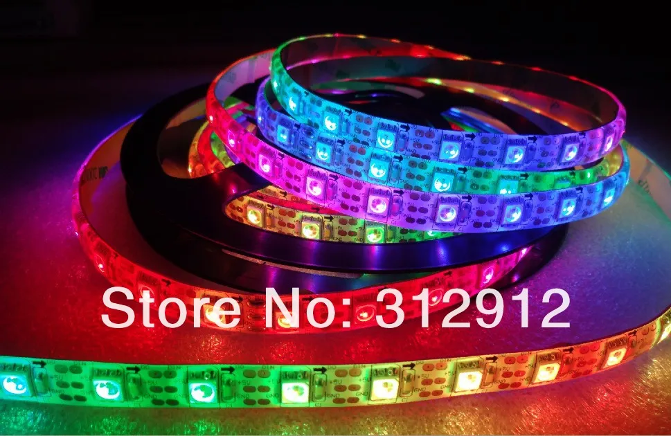 4 м DC5V IP65 WS2812B светодиодный цифровой полосы, 60 шт. WS2812B/м с 60 пикселей; 57.6 Вт белый pcb; водонепроницаемый в силиконовым покрытием
