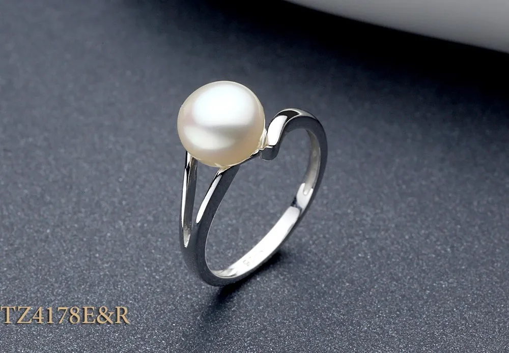 Elegant TTstyle RHODIUM 925 Sterling Silver Pearl Engagement Wedding Ring 