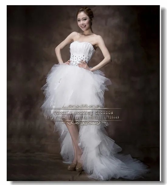 high low Feathers Wedding Dresses White buona consegna 2015