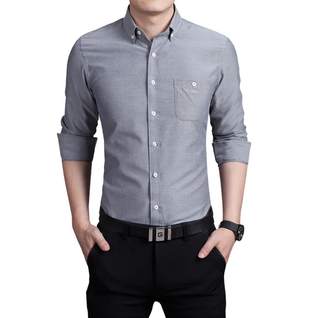 Top Quality Long Sleeve Men's Shirt Slim Fitness Solid Cotton Mens ...