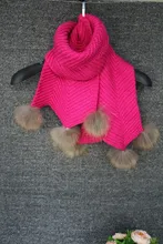 Baby Knitted Wool Sarves Hand Crochet with Real Natural Raccoon fur Scarves for Neck Warm Baby Winter Scarf