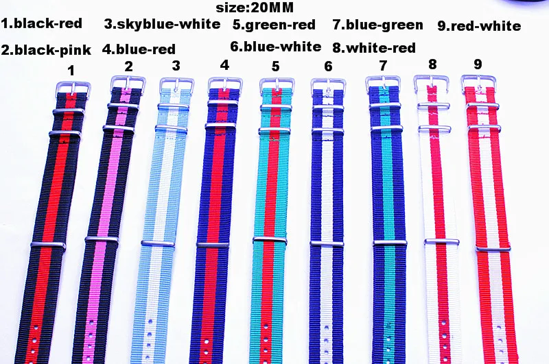 Доступно 9 цветов-10 шт./лот, высококачественный 20 мм нейлоновый ремешок для часов NATO, водонепроницаемые ремешки для часов