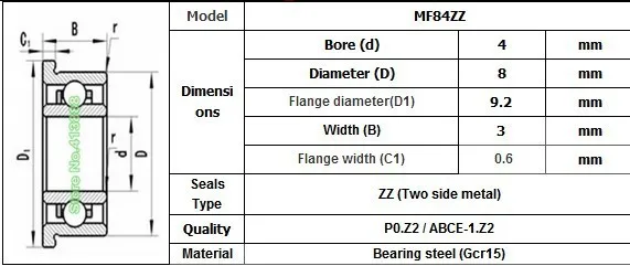 100 шт./лот MF84ZZ фланцевый подшипник 4x8x3 мм MF84 Миниатюрный фланец Глубокие шаровые подшипники 4*8*3