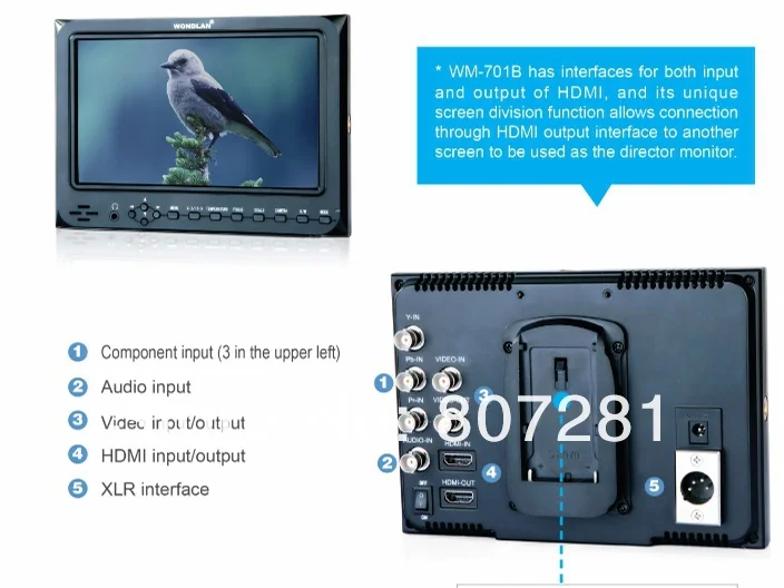 Профессиональный Wondlan HD монитор WM-701B 7 дюймов HD экран монитор для видео DSLR RIG