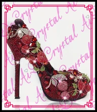 Aidocrystal Rote Kristall Kirsche Brautkleid Schuhe Strass Hochzeit Super High Heels