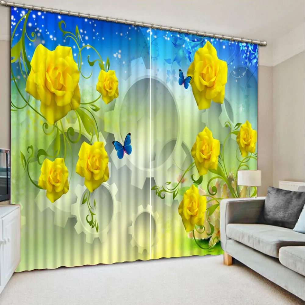 

Luxury European Modern Photo Customize size 3D yellow rose custom curtains New Custom 3D Beautiful decorative home decor