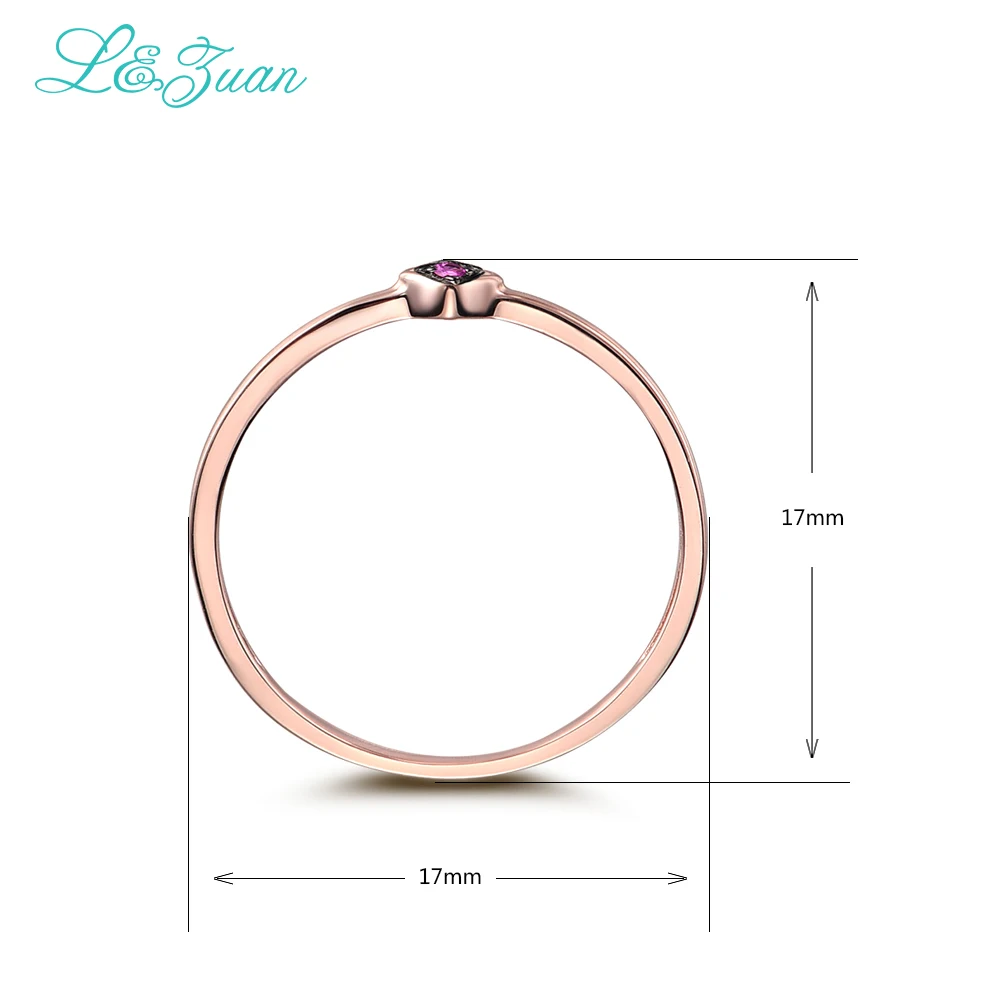 L& Zuan 14K розовое золото рубин 0,029ct натуральные маленькие тонкие кольца для женщин зеленый/синий/красный камень модные вечерние Кольца Ювелирные Украшения 0016-3