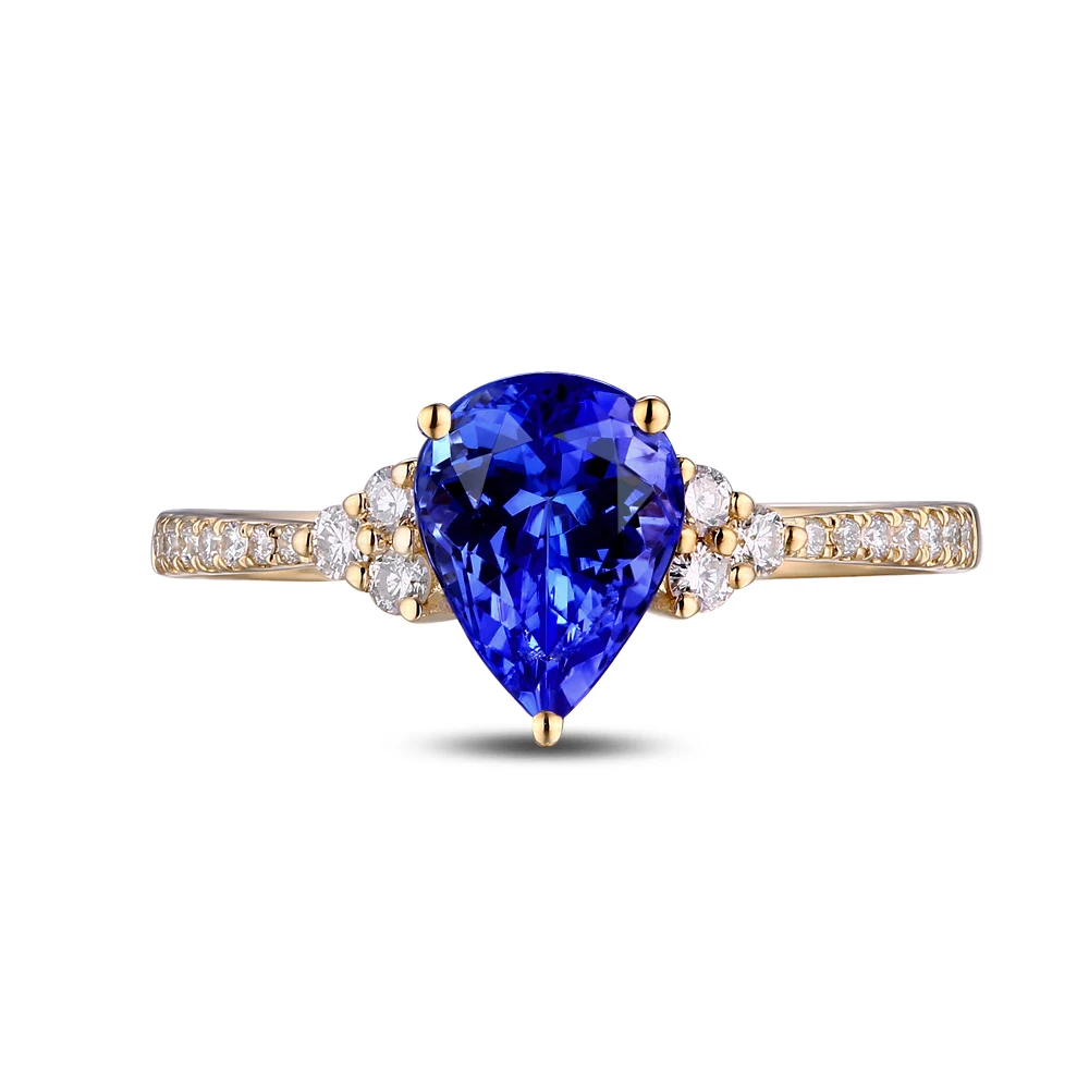 14KT/585 Желтое золото 0.89ct натуральный Танзанит 0.19ct натуральный бриллиант круглой огранки обручальное Драгоценное кольцо ювелирные изделия