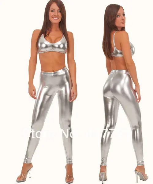 New Deigned ML7555 Skinny in Super Stretch Vinyl Silver leather leggings for women capri leggings