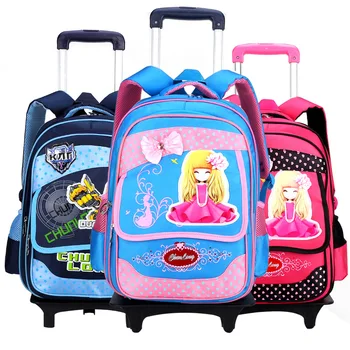 

Wheeled bag Children school bags for boys and girls Fashion cartoon printing backpack Nylon Trolley Bag. Can climb the stairs