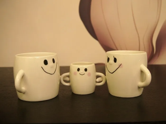 Фарфоровая кофейная кружка в виде улыбки для трех человек, керамическая чашка для молока, семейная посуда для напитков, 3 шт./лот, SH141