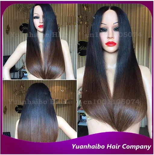 Высокое качество 1b / 4 # дешево-передние парик малайзии прямые волосы ломбер два