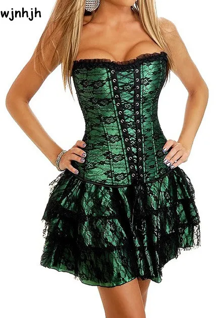 2019 Сексуальное Женское Платье корсет на шнуровке + топ стринги Бюстье Клубная