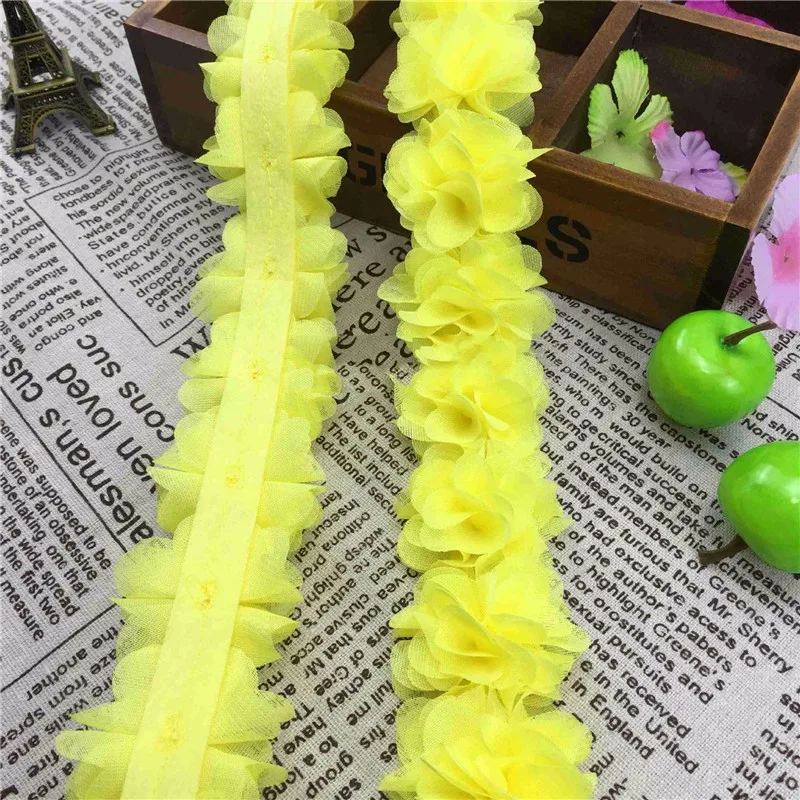 1Yard 12 colors Flower 3D Chiffon Lace Trim Ribbon Fabric for Applique Sewing Wedding Dress Decoration Accessories Supplies 5cm