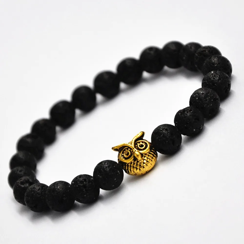 2017 Natural Stone Bead Owl Bracelets For Women And Men Copper Gold 2017 Natural Stone Bead Owl Bracelets For Women And Men Copper Gold Silver Black Lava Bracelet Pulseras Mujer Hc129 In Chain Link From