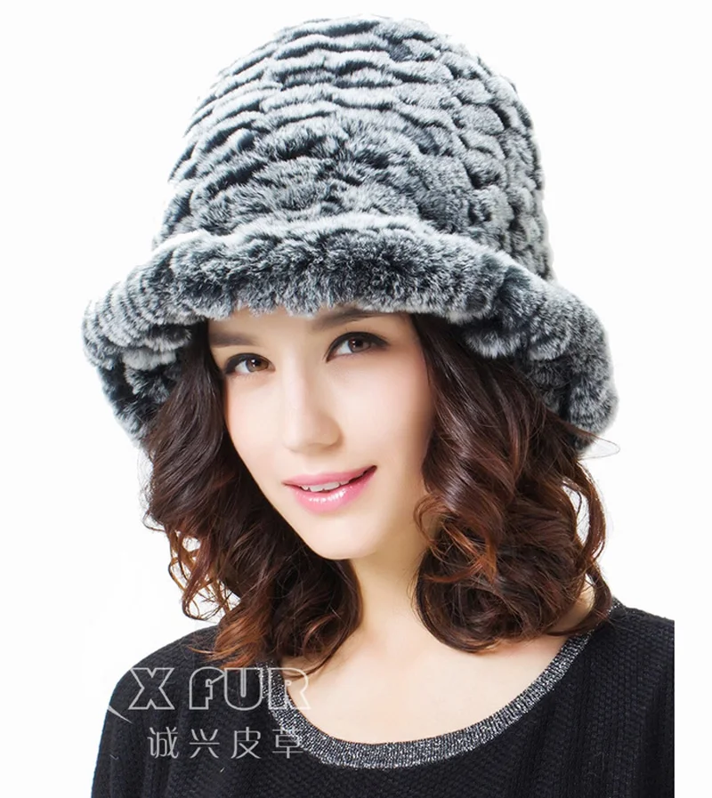

Free Shipping CX-C-27B Girls Fashion Knitted Rex Rabbit Bucket Korean Winter Hat