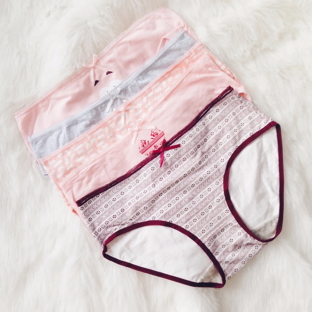 5 Pieces/lot Women Cotton Brief Underwear Letter Mid-waist Panties Anti-Bacterial Breathable Ladies Girl