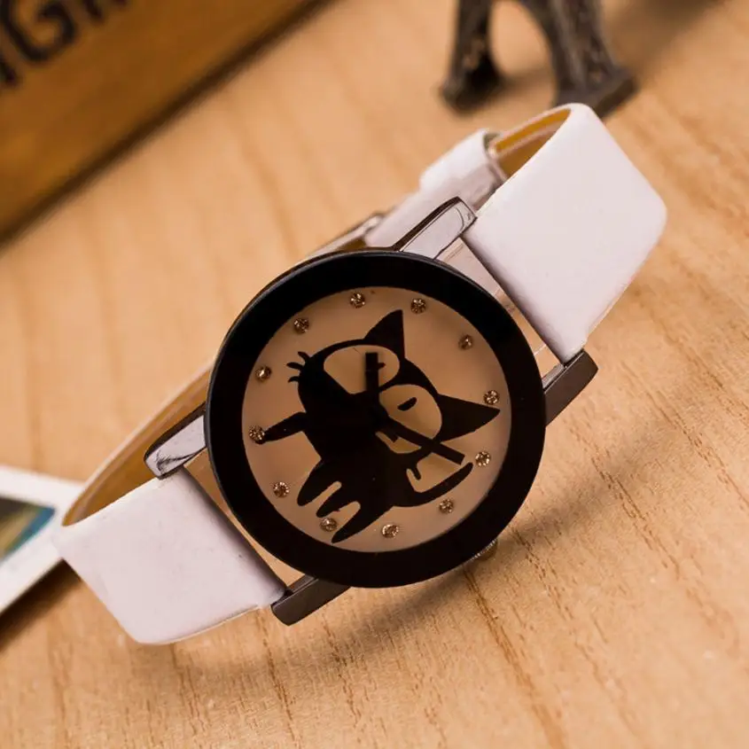 Кошачьи часы детские часы с кристаллами из искусственной кожи кварцевые часы женские наручные часы с кристаллами наручные часы подарок ребенку