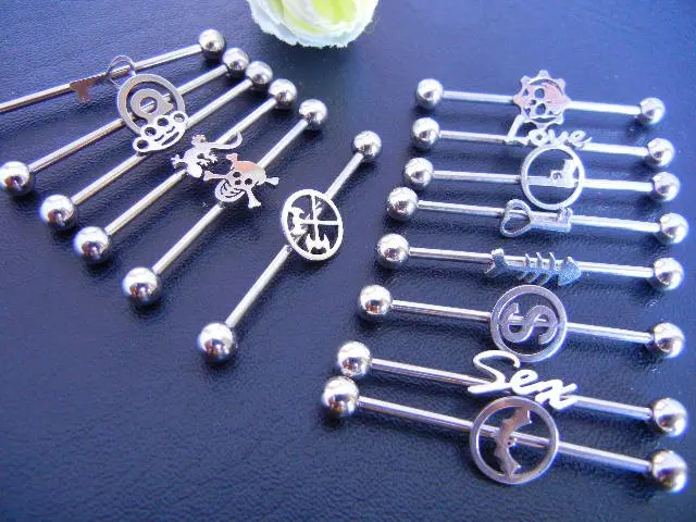 316L  Lot 50pcs Free Shippment  14g  Industrial Ear Barbells  body jewelry body piercing jewelry