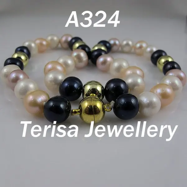 A324#, смешанный цвет природный жемчуг ожерелье 10-11 мм 45 см(18 дюймов) 10 мм золотые бусины модное жемчужное ожерелье